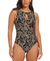 Beyond Control Women's Foil Me Once High-Neck Tummy-Control One-Piece Swimsuit