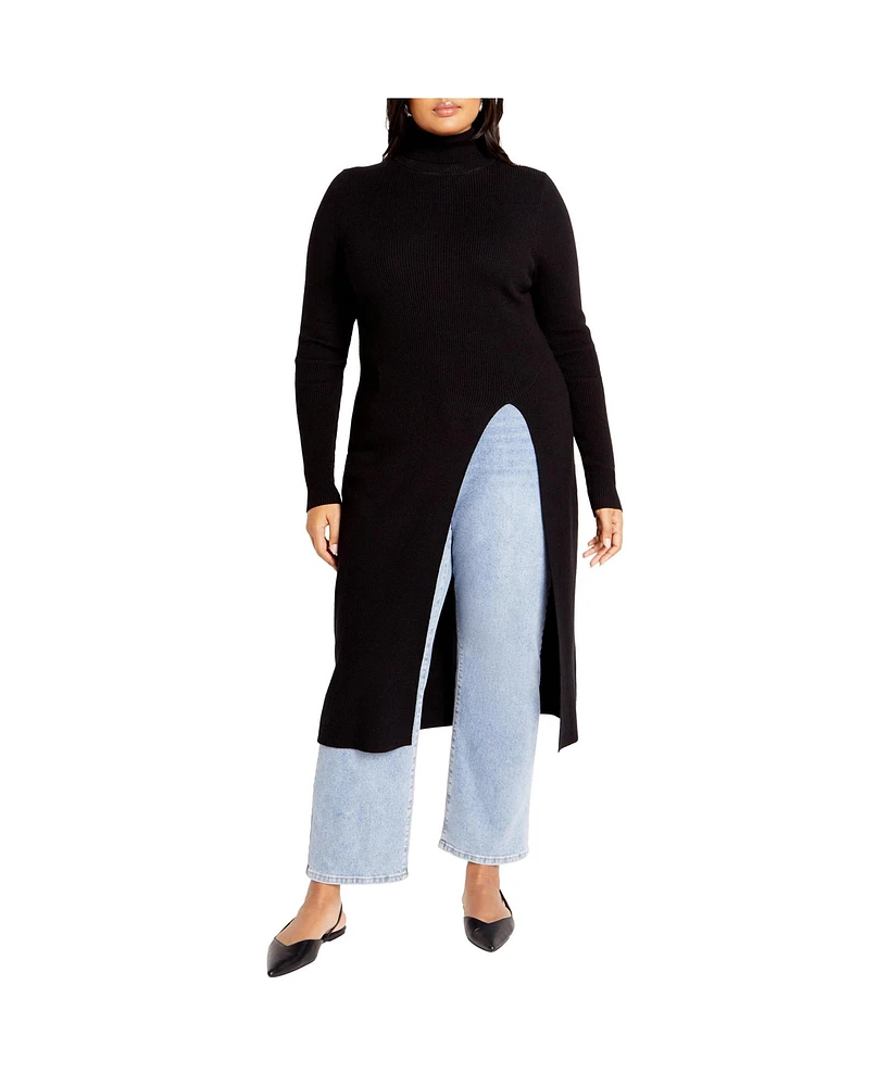 City Chic Plus Longline Split Sweater