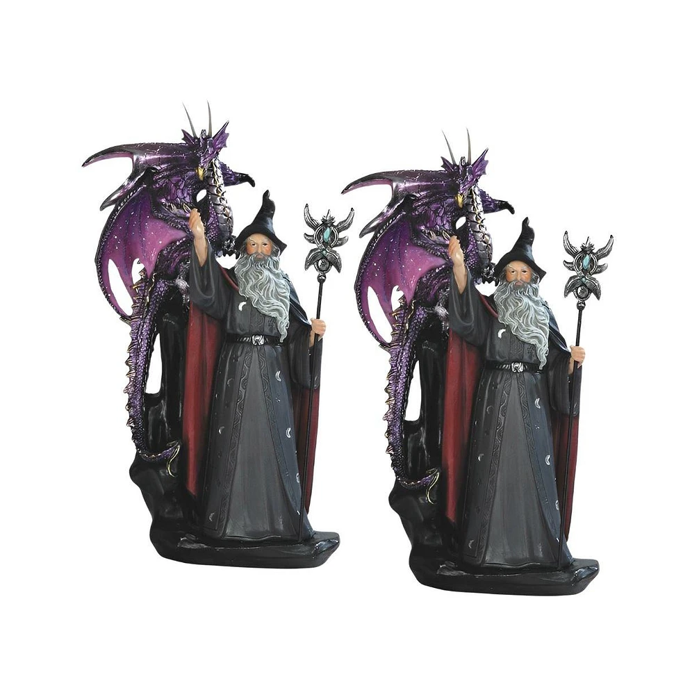 Fc Design "2-pc Set" 11"H Wizard with Purple Dragon and Magic Wand Figurine Statue Ornament Home Room Office Decor and Perfect Ideas for Housewarming,