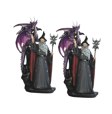 Fc Design "2-pc Set" 11"H Wizard with Purple Dragon and Magic Wand Figurine Statue Ornament Home Room Office Decor and Perfect Ideas for Housewarming,