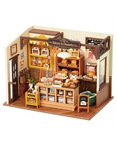 Robotime Diy Miniature Dollhouse Kit Becka's Baking House Birthday, Brown, 8.5"5.9"6.2"