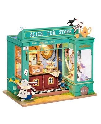 Robotime Alice's Tea Store Dollhouse Kit Miniature Diy House Kit Birthday Gifts for Boys & Girls, Multicolor, 7.9"5.4"8.7"