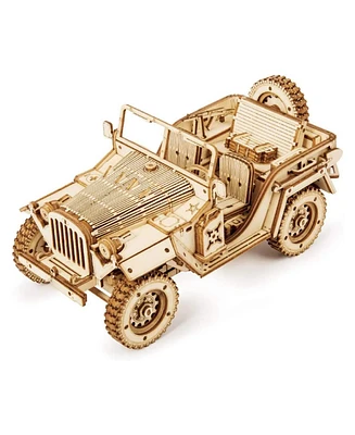 Robotime 3D Wooden Puzzle Army Field Car for Adults- Car Model Kits,Vehicle Building Kits, 7.44"3.9"3.5"