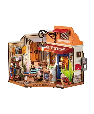 Robotime 1:20 Scale Bookstore Diy Miniature Doll House 3D Wooden Puzzles Building Kit, 9.8"6.6"7"