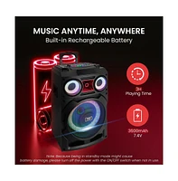 Pyle 10” Portable Wireless Bt Speaker System with Tws, Rechargeable Battery, Fm/MP3/Usb/Sd Input & Wireless Microphone