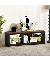 Gymax Tv Stand w/ Led Light for TVs up to 65 inch w/ Adjustable Tempered Glass Shelves