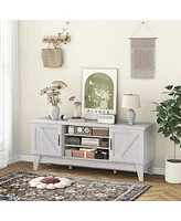 Gymax Farmhouse Tv Stand for TVs Up to 65 Inches w/ 2 Barn Door Cabinets & 4 Shelves