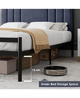 gaomon Platform Bed Frame with Velvet Headboard, Heavy Duty Metal Bed Frame with 15 Strong Slats Support
