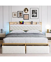 gaomon Bed Frame with Headboard and 2 Drawers, Metal Platform with Usb Ports and Outlets