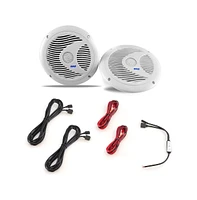 Pyle 6.5" Waterproof Marine Speakers with Led Lights - 150 Watt, White