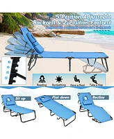 Gymax 5-Position Lounge Chair Adjustable Beach Chaise w/ Face Cavity & Pillows