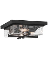 Grambling 11 3/4" Farmhouse Industrial Flush-Mount Ceiling Light Fixture Kitchen Foyer Hallway 4-Light Rustic Black Finish Seeded Glass Metal Bed