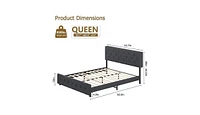 gaomon Platform Bed with Usb Port Headboard Wood Slat Support Bed Frame