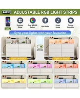 gaomon 6 Drawer Dressers with Led Light Chests with 4 Outlets & 2 Usb Ports Modern Dresser with Open Shelf Storage Dresser for Bedroom