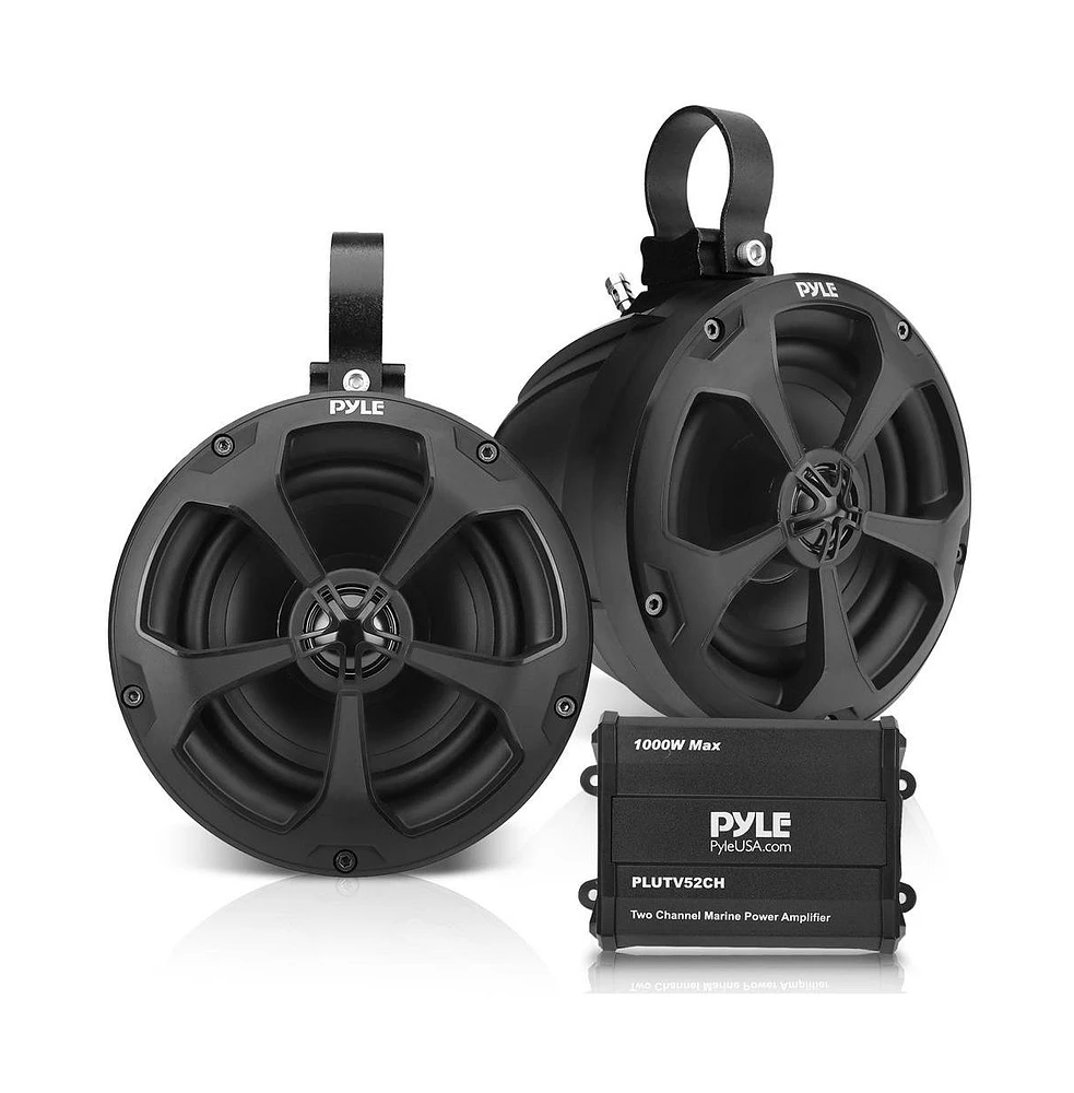 Pyle 5.25'' Waterproof Off-Road Speakers with 2-Channel Amplifier, 1000W, Chrome