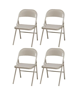 Meco Sudden Comfort All Steel Indoor Outdoor Folding Chair Set, Buff (Set of 4)