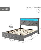 gaomon Platform Bed with Usb Port and Led Light Headboard Wood Slat Support Bed Frame