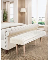 Anaya Home White Boucle Patchwork Handwoven Bench