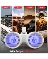 Pyle 8'' Marine Bluetooth Wakeboard Speaker System with Led Lights, 300W, White