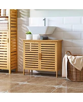 Kleankin Bamboo Under Sink Cabinet Bathroom Organizer