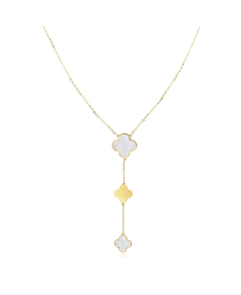 The Lovery Mother of Pearl Clover Lariat Necklace 14K Gold