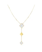 The Lovery Mother of Pearl Clover Lariat Necklace 14K Gold