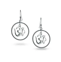 Bling Jewelry Spiritual Amulet Dangle Earrings with Aum Om Symbol in Sterling Silver