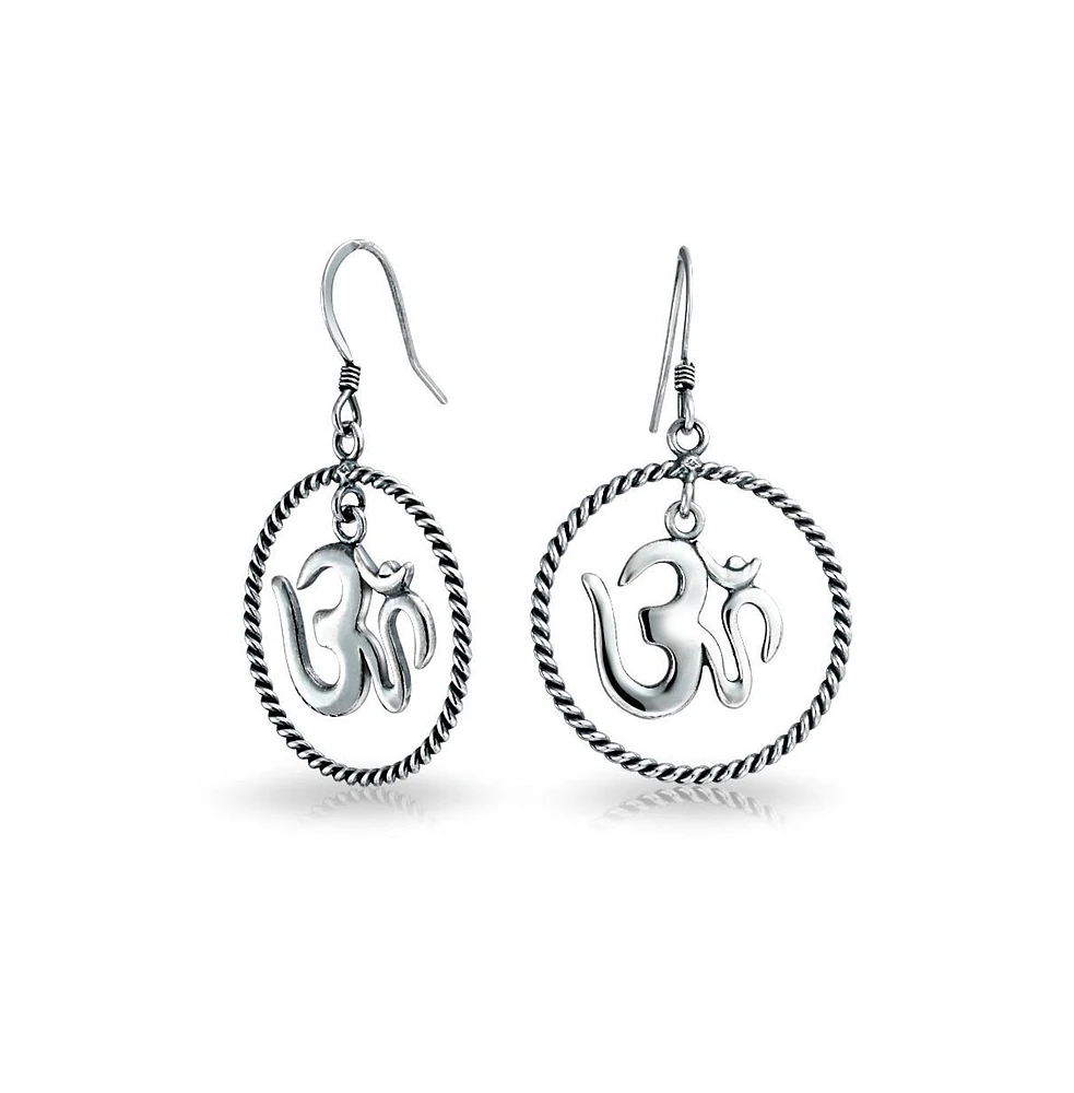 Bling Jewelry Spiritual Amulet Dangle Earrings with Aum Om Symbol in Sterling Silver