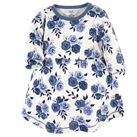 Touched by Nature Baby Girls Cotton Long-Sleeve Dresses 2pk, Navy Floral