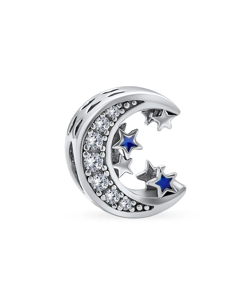 Bling Jewelry Celestial Crescent Moon Star Charm Bead in Sterling Silver for European Bracelets