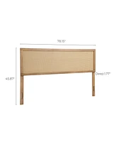 LuxenHome Natural Finish Rubberwood with Rattan Panel Headboard, King