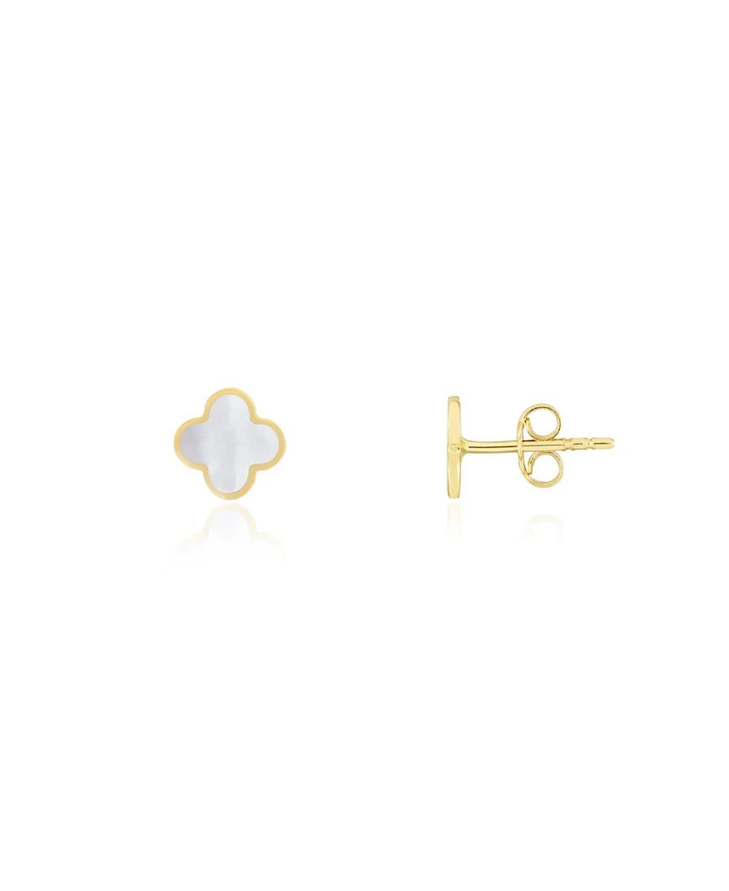 The Lovery Mini Mother of Pearl Clover Stud Earrings 14K Gold