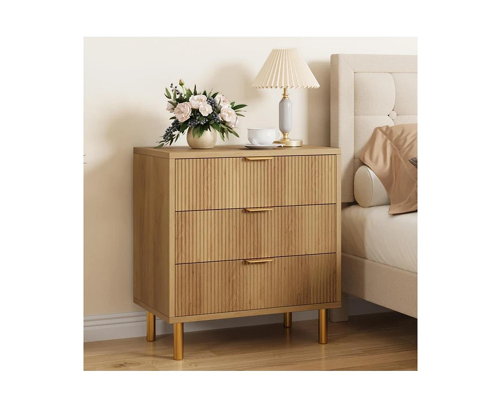 gaomon Modern 3 Drawer Dresser for Bedroom with Gold Handle and Large Drawer, Wood Double Chest of Drawers and Storage Organizer for Living Room