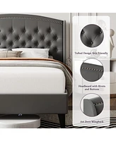 gaomon Strong Wood Slat Support Bed Frame with Button Tufted