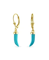 Bling Jewelry Italian Cornicello Chili Pepper Dangle Synthetic Turquoise Earrings Gold Plated Silver