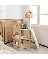Gymax 52'' Tall Cat Tree w/ Scratching Post Ball & Board Plush Condo Padded Perch