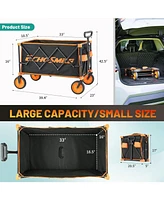 Echosmile Heavy Duty 350 Lbs Capacity Collapsible Wagon, Outdoor Folding Camping Grocery Portable Utility Cart, Adjustable Rolling Carts, All Terrain