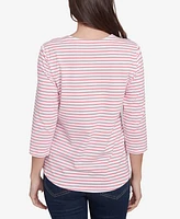 Ruby Rd. Petite Embroidered Ti Amo Three Quarter Sleeve T-Shirt