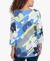 Ruby Rd. Petite Diagonal Striped Floral Three Quarter Sleeve Top