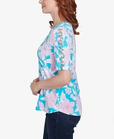 Ruby Rd. Petite Floral Oasis Ladder Sleeve T-Shirt