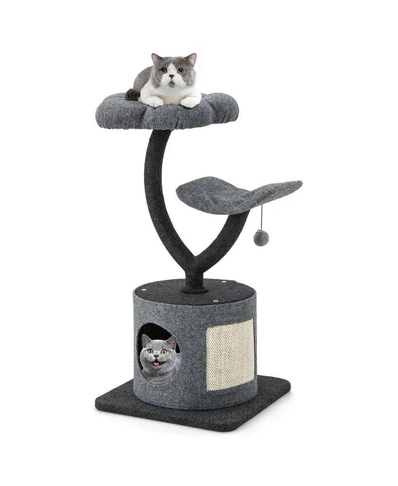 Gymax 35'' Cat Tree Tower 3-Layer Activity Center w/ Sisal Scratching Board & 2 Perches