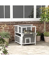 PawHut Outdoor Cat House w/ Balcony, Openable Top, Escape Door, Light