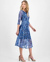 Robbie Bee Women's Floral-Print Tie-Front A-Line Dress