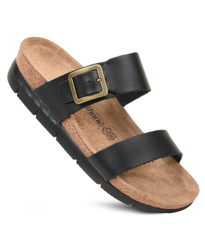 Aerothotic Florence Genuine Leather Wedge Platform Slide Sandals Slip On