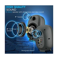 Pyle Hi-Fi Bluetooth Desktop Bookshelf Speakers with Remote Control and Optical Cable (60W)