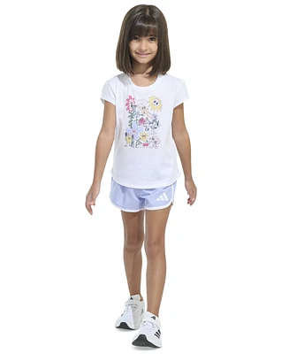 adidas Toddler & Little Girls Cap-Sleeve T-Shirt Woven Shorts, 2 Piece Set