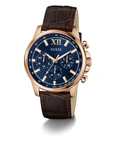 Guess Men's Multi-Function Brown Genuine Leather Watch, 44mm