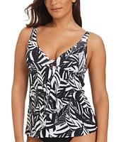 Beyond Control Women's Sharp Observation Printed Cascading-Front Tankini