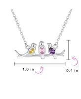 Bling Jewelry Inspirational Cz Accented Pendant Necklace with Three Birds on a Branch Sterling Silver