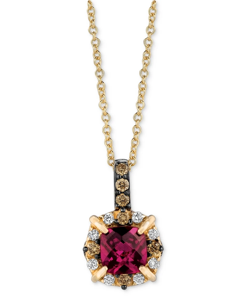 Le Vian Raspberry Rhodolite (7/8 ct. t.w.) & Diamond (1/4 ct. t.w.) Halo 18" Pendant Necklace in 14k Gold